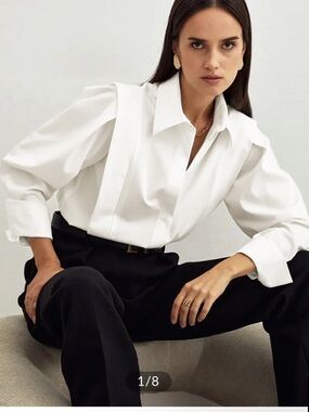 Commense White Button-Down Shirt with Structured Shoulders